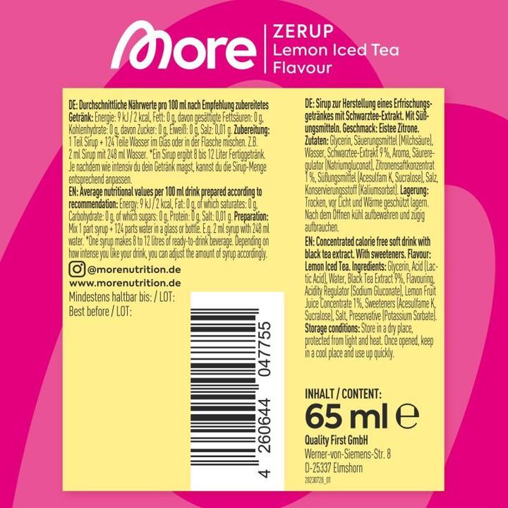 Valori nutrizionali e ingredienti More Nutrition Zerup (Limone, Tè freddo, 1 x)