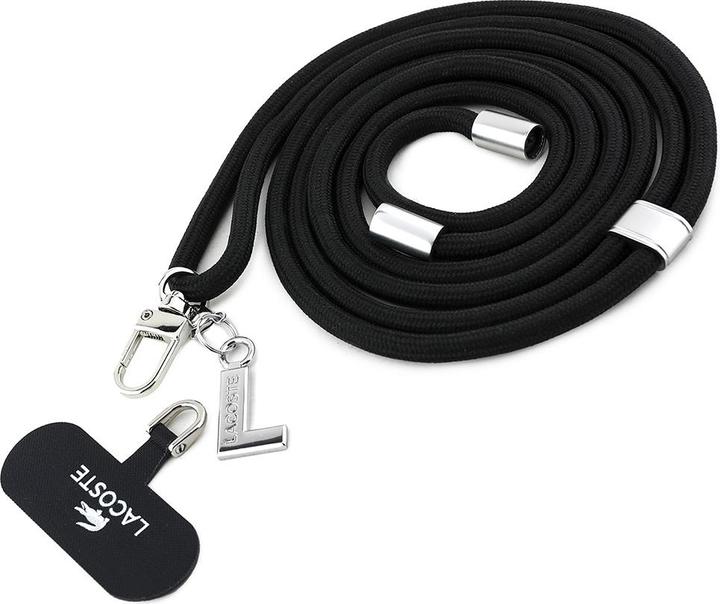 Actual product image Lacoste Case Iconic Petit Pique Woven Logo CBDY Strap MagSafe to Samsung Galaxy S25 Ultra black