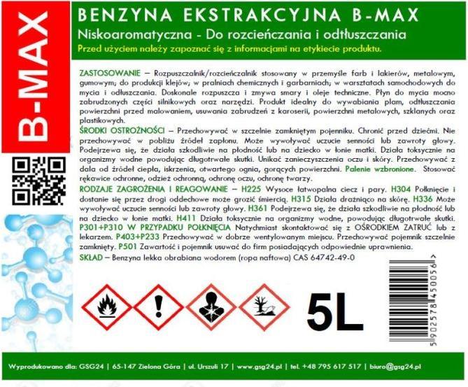 Actual product image Gsg24 Odorless extraction gasoline B-MAX 5L