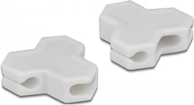 Actual product image Delock Cable holder self-adhesive with 3 feedthroughs (1 x flat cable and 2 x round cable) 2 pieces white
