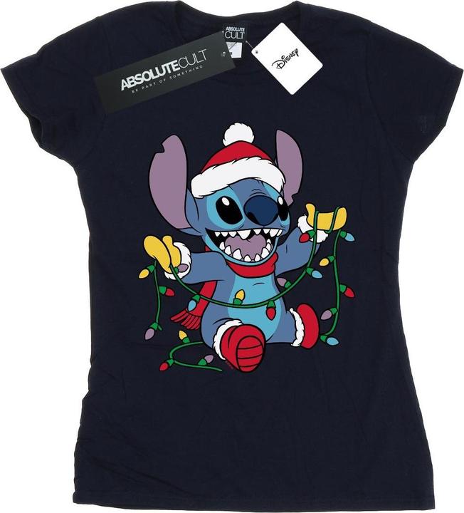Actual product image Disney Womens/Ladies Lilo And Stitch Christmas Lights Cotton T-Shirt (L)