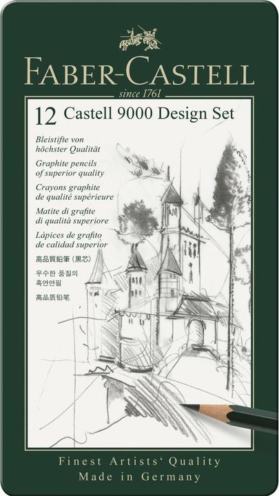 Faber-Castell Castell 9000 Design pencil, 12-piece metal set (119064 FC) (0.70 mm, 5B, 5H, 12 x)