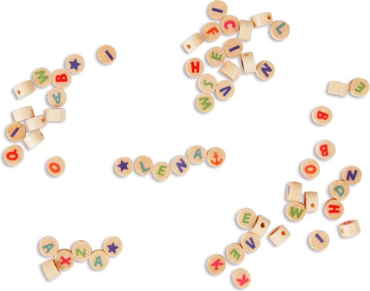 Actual product image Simm Lena wooden letters 10mm 300 beads natural coloured