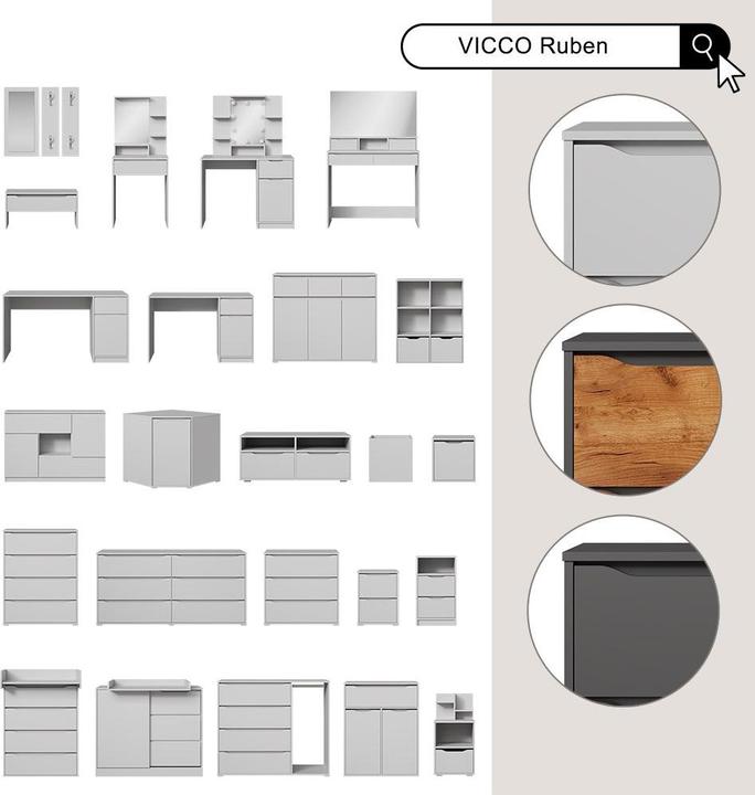 Produktbild Vicco Ruben mit Hocker und Beleuchtung (100 x 42 x 150 cm)
