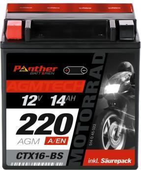 Produktbild Panther Batterien Motorradbatterie AGM YTX16-BS 12V 14Ah (12 V, 14 Ah)