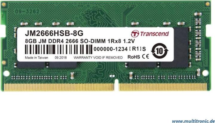 Produktbild Transcend JM2666HSB-8G (1 x 8GB, 2666 MHz, DDR4-RAM, DIMM)