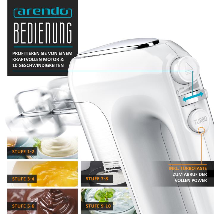 Actual product image Arendo Hand mixer, electric hand mixer incl. 2 whisks & 2 dough hooks made of stainless steel, hand mixer (500 W)