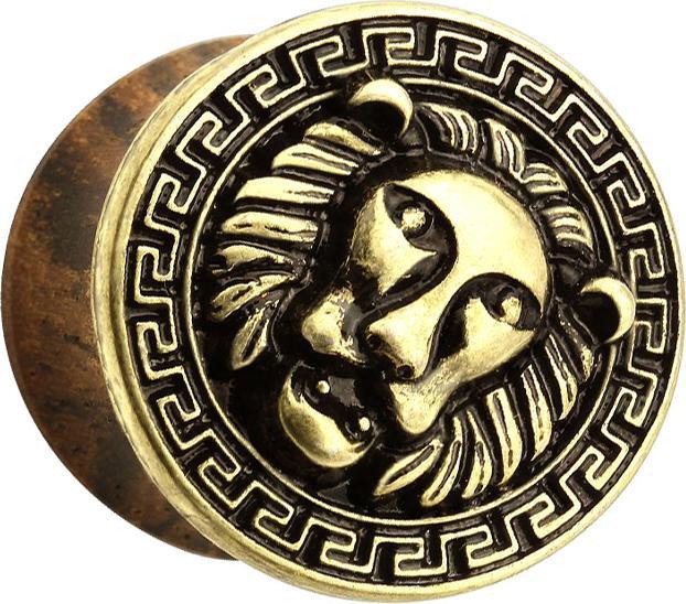 Produktbild Star Piercing Flared Plug aus Sonoholz mit Löwe (Organisch, Messing)