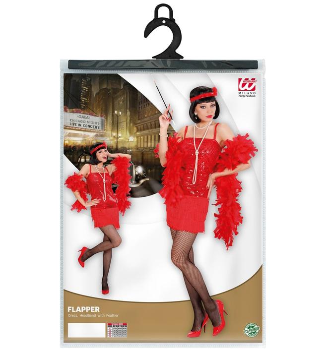 Image du produit Widmann Robe Charleston avec bandeau et plumes rouge (S, M, L)