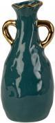 Produktbild IKO Porzellan Vase in petrol mit Henkel in gold h=25,5