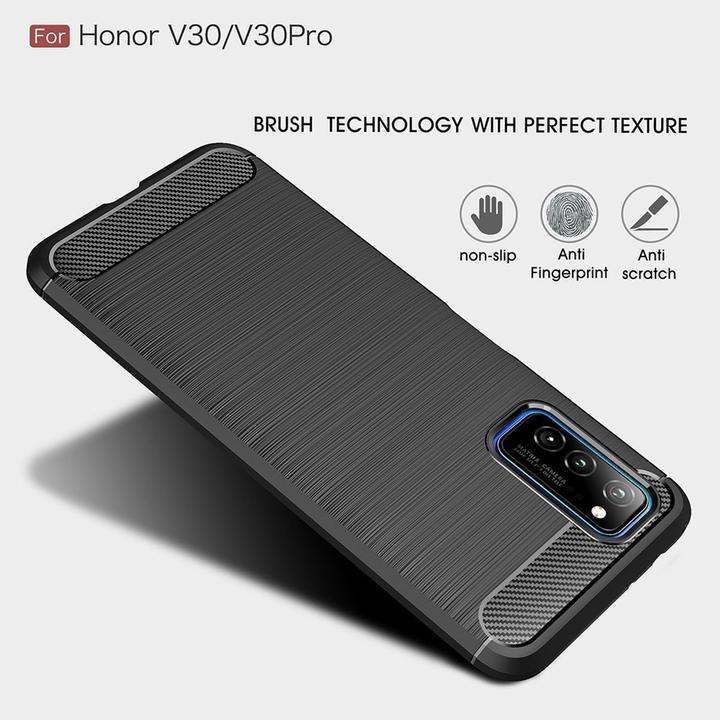 Produktbild König Design Hülle Handy Schutz für Huawei Honor V30 Case Cover Bumper Carbon Optik TPU Blau (Honor V30)