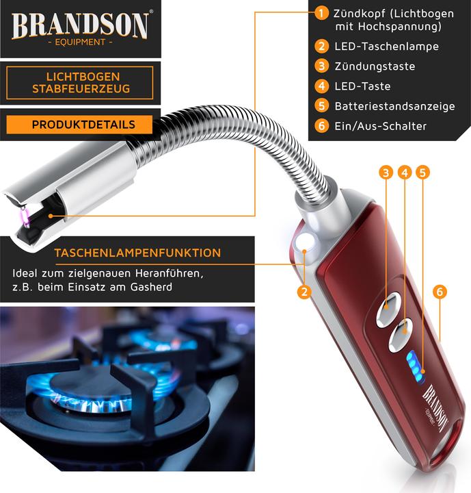Image du produit Brandson Briquet électrique, briquet à arc, allume-bougie, rechargeable par USB, pour bougies, barbecues