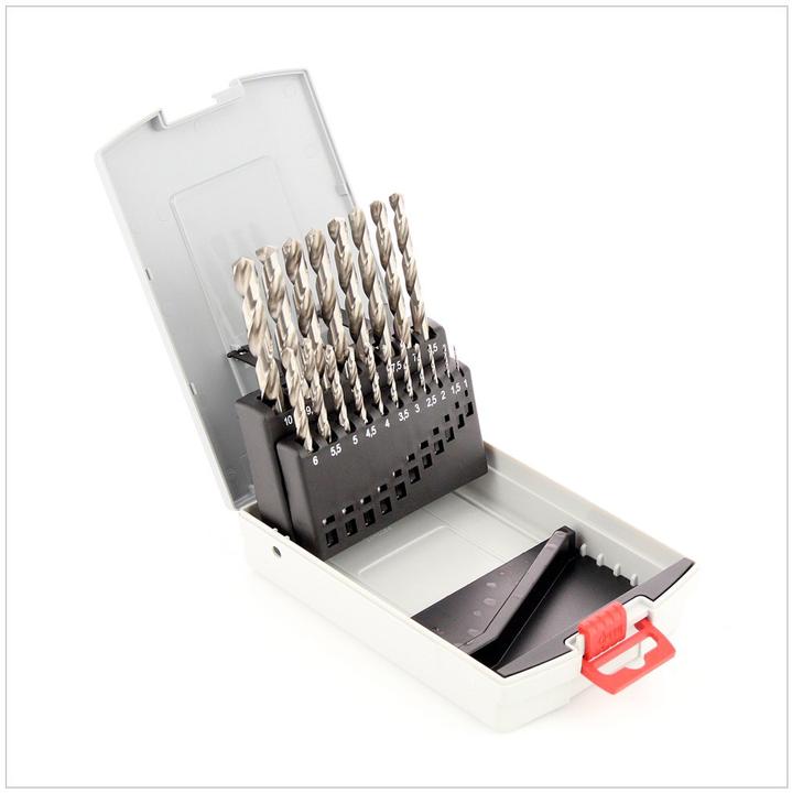 Immagine prodotto Bosch Professional Zubehör Set di punte elicoidali PRO Metal HSS-G, 19 pezzi. (1 mm, 1,5 mm, 2 mm, 2,5 mm, 3 mm, 3,5 mm, 4 mm, 5 mm, 5,5 mm, 6 mm, 6,5 mm, 7 mm, 10 mm, 8 mm, 8,5 mm, 9 mm, 9,5 mm, 4,5 mm, 7,5 mm)