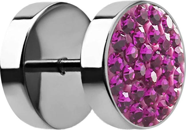 Star Piercing Fake Plug mit Kristall fuchsia (Chirurgenstahl 316L)