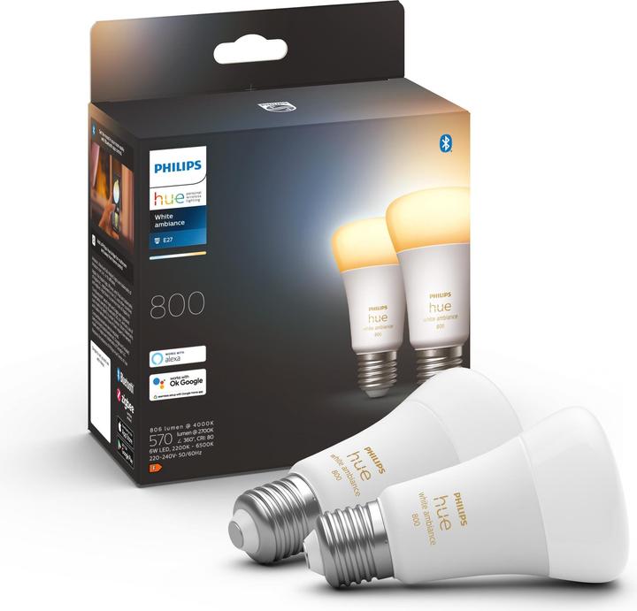 Image du produit Philips Hue White Ambiance BT (E27, 9 W, 806 lm, 2 x, F)