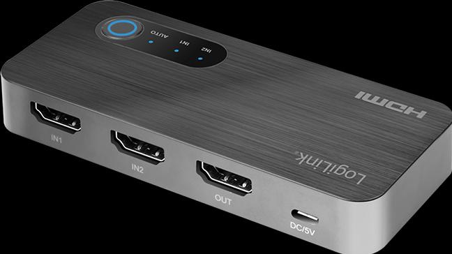 Actual product image LogiLink HDMI switch, 2x1 port, 8K/60 Hz, HDCP, HDR, VRR, CEC