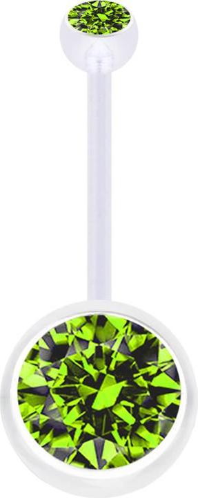 Image du produit Star Piercing Banane Schwangerschaft transparent mit zwei Kugeln Kristall gross hellgrün (Bioflex, sans laiton)