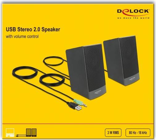 Actual product image Delock USB stereo 2.0 speaker with 3.5 mm jack and USB power