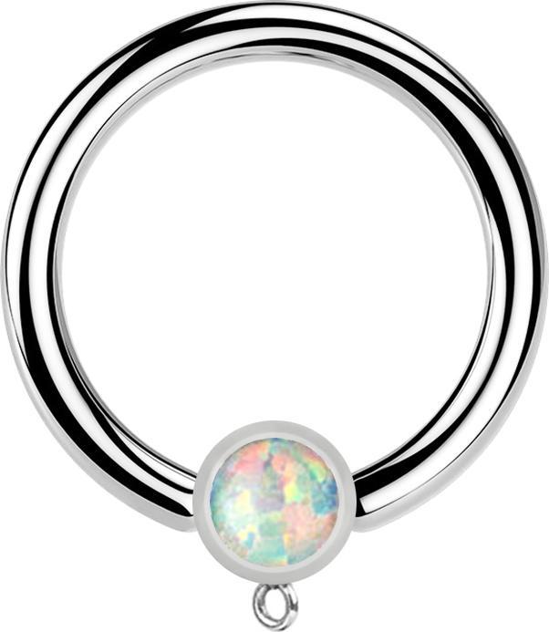 Actual product image Star Piercing Micro Closure Ring silver with cylinder opal white Ring for pendant (Surgical steel 316L)