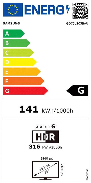 Energy Label Samsung The Frame GQ75LS03BAU (75", LS03B, QLED, 4K, 2022)