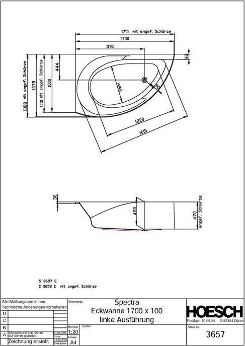 Immagine prodotto Hoesch Vasca da bagno angolare SPECTRA li 1700x1000x480mm bianco