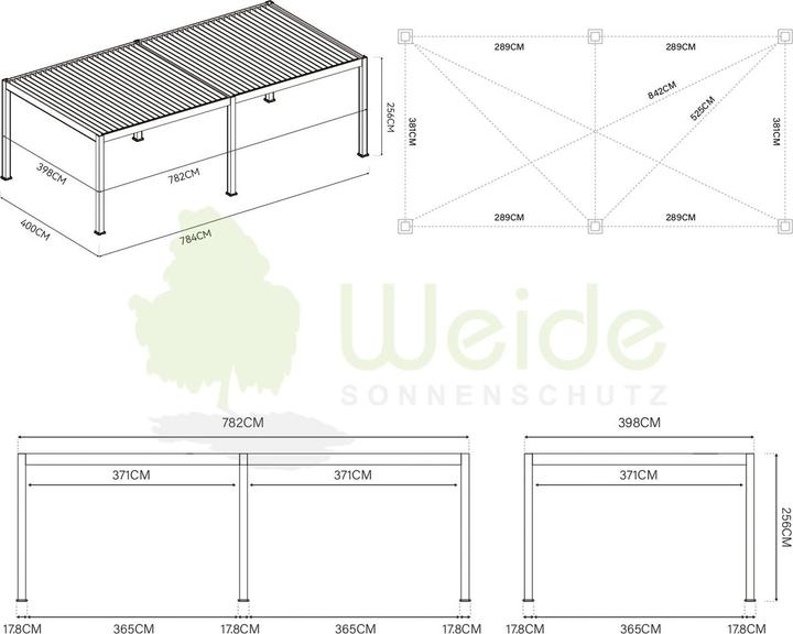Valeurs nutritives et ingrédients Weide pergola électrique 4x8m anthracite avec LED (800 cm, 400 cm)