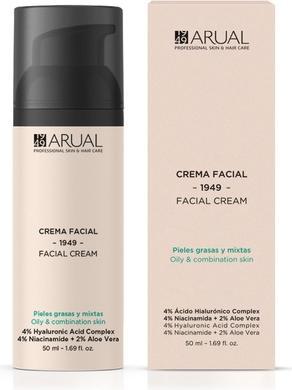 Arual Crema viso per pelle grassa e mista con Acido Ialuronico, Niacinamide, Aloe Vera (Lozione detergente, 50 ml)