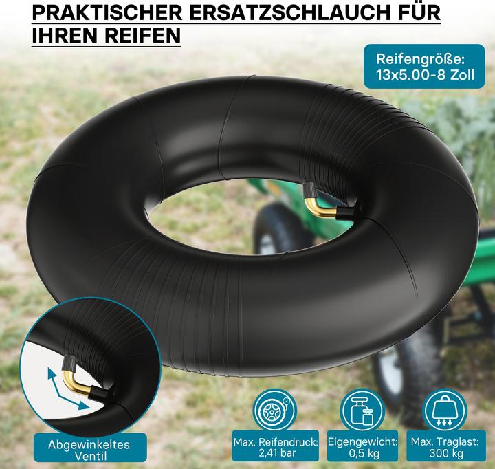 Produktbild Wiltec Schlauch für den Rasenmäherreifen 13x5.00-8 mit Winkelventil Reifendecke (Rasenmäher, Gartenmaschinen Ersatzteile)