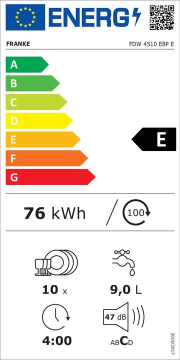 Energy Label Franke Einbaugeschirrspüler 45 cm