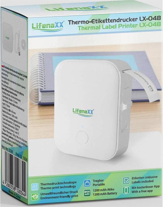 Actual product image Technaxx Mobiler Akku-Thermo-Etikettendrucker, App, 12 mm