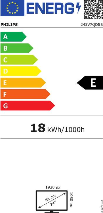 Energie-Label Philips 243v7qdsb/00 (1920 x 1080 Pixel, 24")
