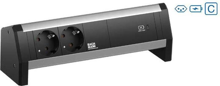 Actual product image Bachmann Desktop power strip DESK 1, 2x T13, 1x USB C, 1x Custom (2 x, Type 13, USB-A, USB-C)