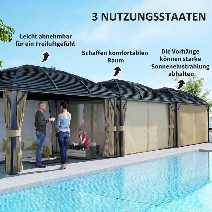 Actual product image Swisshandel24 Pavillon mit Hardtop, 4x3 m Wasserdicht Stabil Winterfest Moskitonetz, Alu, Braun (398 cm, 298 cm)