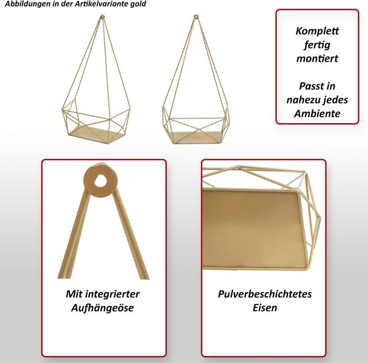 Image du produit Mendler Étagère murale HWC-K79, métal 44x23x11cm - noir