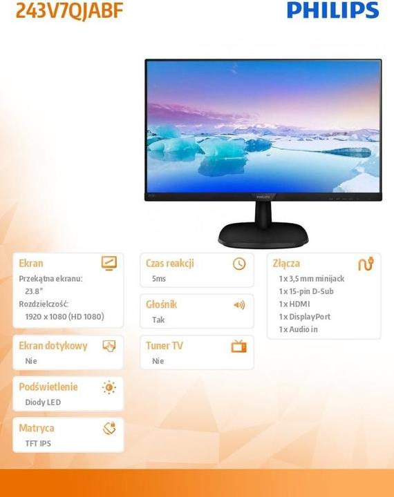 Immagine prodotto Philips 243V7QJABF/00 (1920 x 1080 pixel, 24")