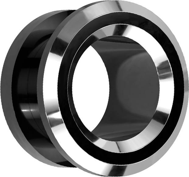 Actual product image Star Piercing Flesh Tunnel black with two silver rims (without brass, Surgical steel 316L)