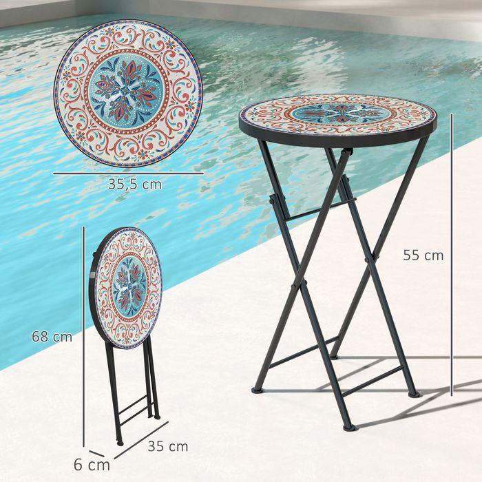 Actual product image Swisshandel24 Beistelltisch klappbar Gartentisch Mosaik-Design Ø35,5x55 cm Mehrfarbig