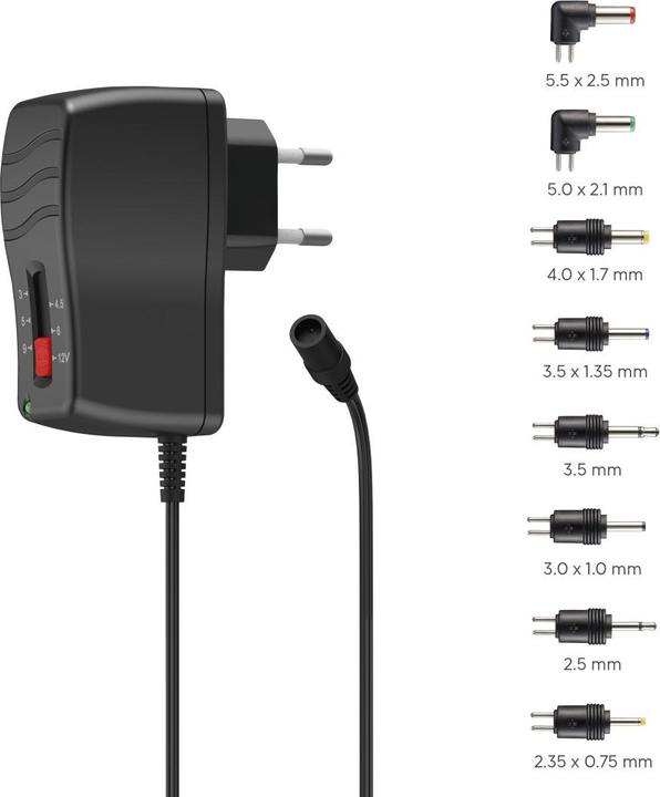 Produktbild Hama Schaltnetzteil universal, einstellbar, 1000mA, 12W, max. 12V, 8 Adapter