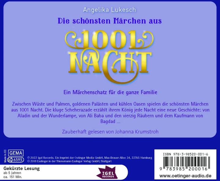 Produktbild Die schönsten Märchen aus 1001 Nacht (Kathrin Treuber, Ralf Kiwit, Angelika Lukesch, Johanna Krumstroh, Deutsch)