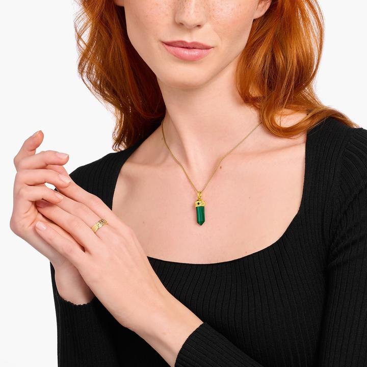 Image du produit Thomas Sabo Pendentif malachite verte en forme de cristal doré (Argent 925)