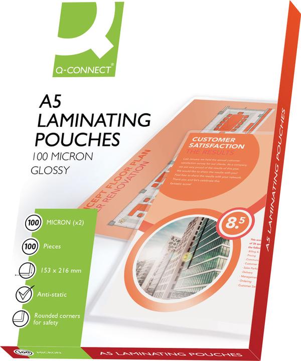 Image du produit Q-Connect Feuilles de pelliculage brillantes (A5, 100 pièce(s), 100 µm)