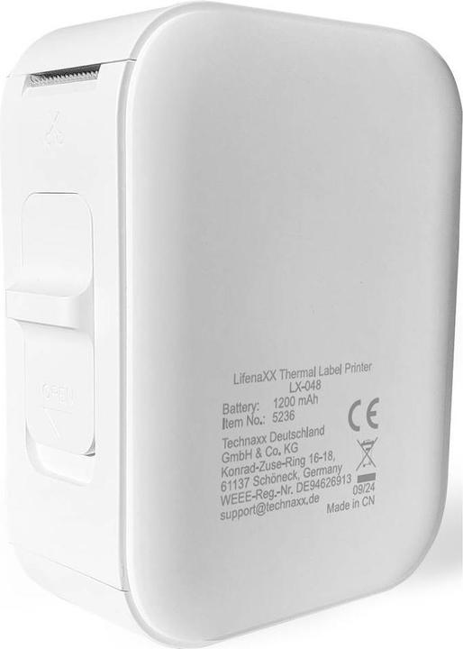 Actual product image Technaxx Mobiler Akku-Thermo-Etikettendrucker, App, 12 mm