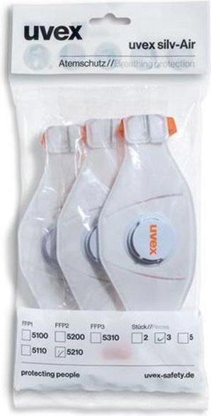 Uvex Safety Respirator Uvex silv-Air Premium 5210 FFP2, foldable, with valve, 3 pcs, retail package (FFP2, 3 x)