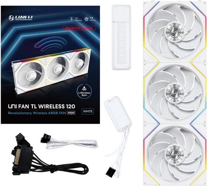 Produktbild Lian-Li UNI FAN TL Wireless Lüfter, ARGB, PWM, 3er-Pack - Reverse Blade, 120mm, weiss (120 mm, 3 x)