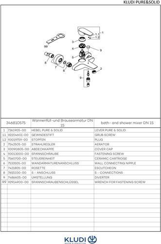 Actual product image Kludi PURE & SOLID single-lever bath and shower mixer