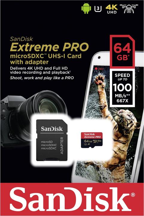 Produktbild SanDisk Extreme Pro microSD A1 (64 GB, microSDXC, U3, UHS-I)