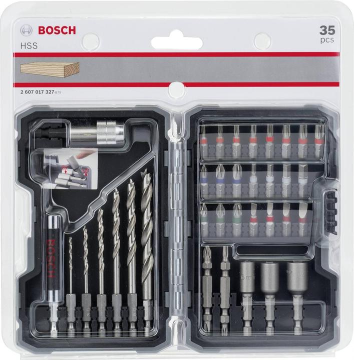 Produktbild Bosch Professional Zubehör 35-teiliges Set mit Bohrern und Schrauberbits, HSS, Extra Hard, PH, PZ, SL, H, T (Th20, SL4, Th10, SL5, SL3, PH2, PZ3, Th30, TH15, HEX4, HEX3, PZ2, HEX6, PH1, HEX5, SL6, PH3, Th40, PZ1, Th27, Th25)