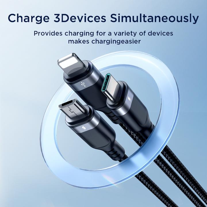 Actual product image Joyroom S-A18 Multi-Use Series 3.5A Type-C to Lightning+Type-C+Micro 3-in-1 Data Cable 0.3m-Black (0.30 m, USB 3.2 Gen 1)