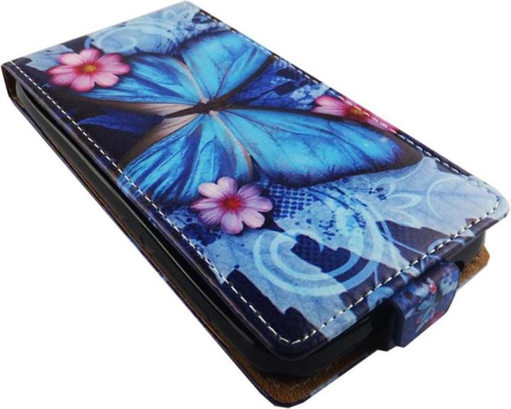 Produktbild König Design Wiko Sunny 2 Handyhülle Schutzcase Blauer Schmetterling Tasche Flip Cover Etui (Wiko Sunny 2)