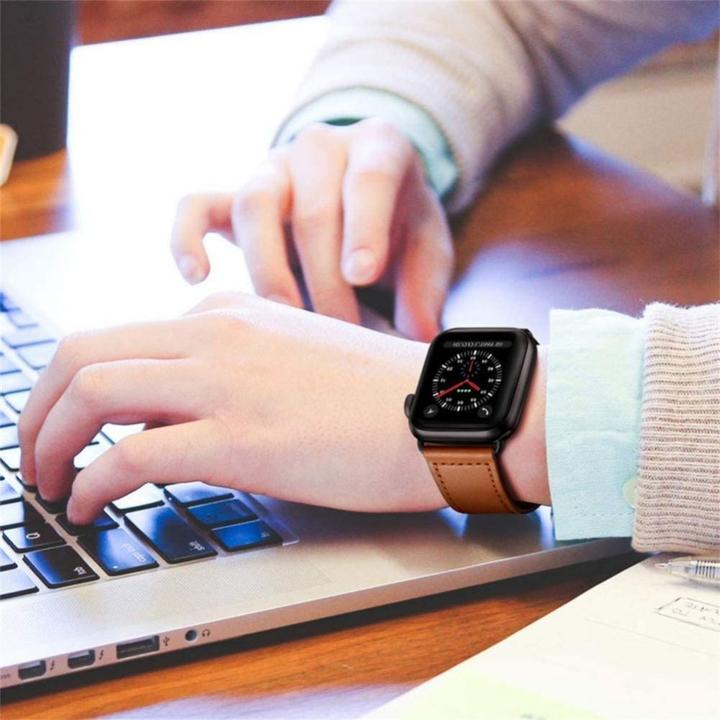 Actual product image Tech Smartwatch Apple 4/5/6/7/8/SE leather strap, brown, 38/40/41mm (38 mm, 40 mm, 41 mm, Genuine leather)